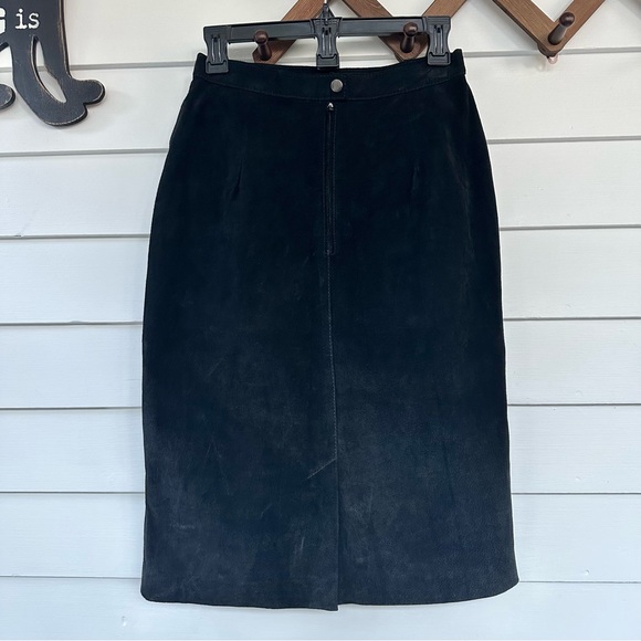 VINTAGE Bagatelle Black Leather Midi Skirt - Picture 4 of 6